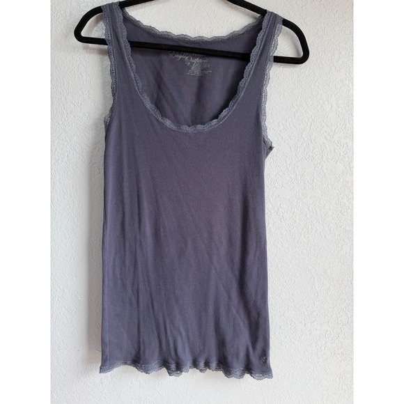 American Eagle Outfitters Tops - American Eagle Outfitters Gray Ribbed Lace Trim Tank Top Women L Large Logo